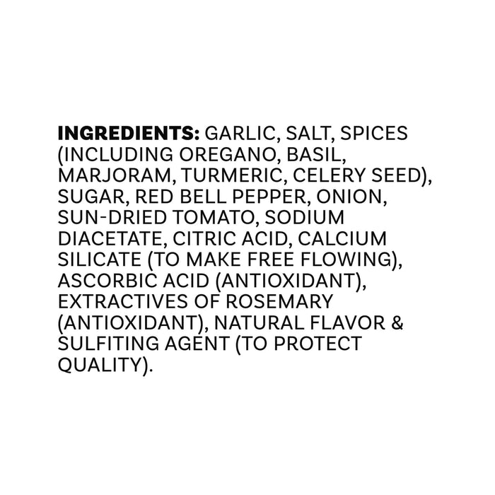 The ingredients list for Mccormick Greek Style Seasoning, 3.88 Oz, includes garlic, salt, and spices like oregano and basil.