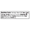 Nutrition facts label showing a serving size of 1/4 tsp (0.7g) with 0 calories and 40mg of sodium.