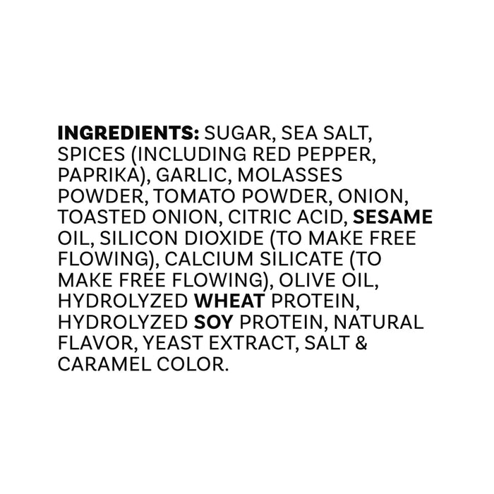 The ingredients list for Mccormick Korean Style Seasoning, 5.96 Oz, details components such as sugar, sea salt, spices, and hydrolyzed soy and wheat proteins.
