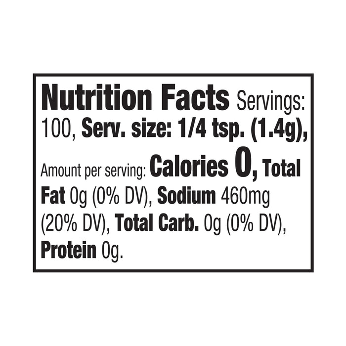 The Nutrition Facts label for Mccormick Zesty Lemon Finishing Salt, 4.97 Oz, shows that one serving contains 0 calories and 460mg of sodium.