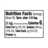 The nutrition facts label for Mccormick Smoky Garlic And Rosemary Finishing Salt, 3.88 Oz, indicates that a 1/4 teaspoon serving contains 0 calories and 360mg of sodium.