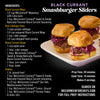This image displays a recipe for Black Currant Smashburger Sliders, featuring McCormick Culinary Sweet &amp; Smoky Naturally Flavored Black Currant Seasoning.