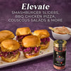A jar of McCormick 2026 Flavor of the Year Sweet &amp; Smoky Naturally Flavored Black Currant Seasoning sits next to a plate of smashburger sliders.