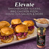 A jar of McCormick 2026 Flavor of the Year Sweet &amp; Smoky Naturally Flavored Black Currant Seasoning sits next to a plate of smashburger sliders.