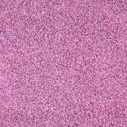 A close-up shows a dense layer of pink-colored sugar crystals, creating a textured and sparkling surface.