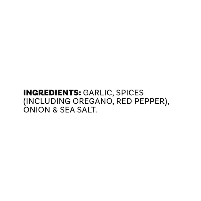 The ingredients list for Mccormick Spicy Sicilian Style Seasoning, 1.62 Oz, includes garlic, spices like oregano and red pepper, onion, and sea salt.