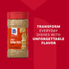 A bottle of Mccormick Spicy Sicilian Style Seasoning, 1.62 Oz, is shown against a red background with the text, Transform everyday dishes with unforgettable flavor.