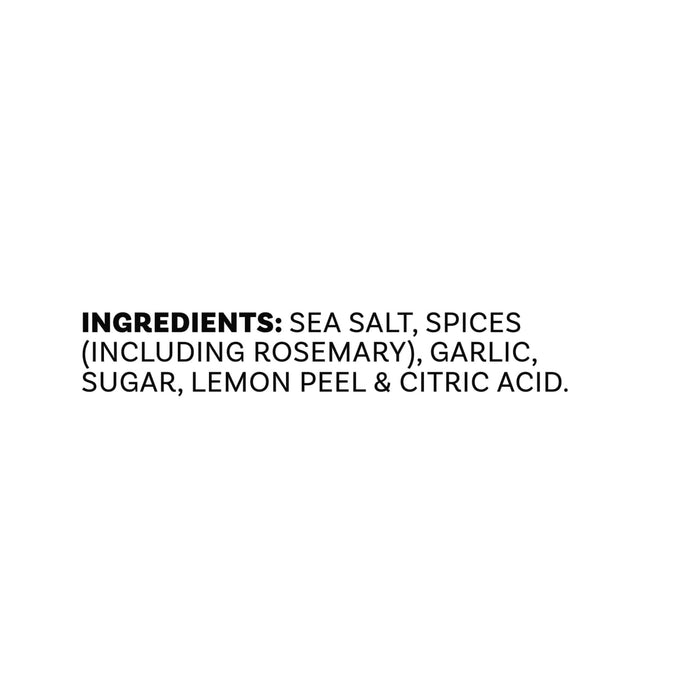 The ingredients list for Mccormick Rosemary Lemon Seasoning, 2.75 Oz, includes sea salt, spices like rosemary, garlic, sugar, lemon peel, and citric acid.