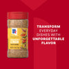 A bottle of Mccormick Rosemary Lemon Seasoning, 2.75 Oz, is shown against a red background with the text, Transform everyday dishes with unforgettable flavor.