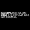 The ingredients list includes spices, sesame seed, ginger, salt, garlic, onion, and sesame oil.