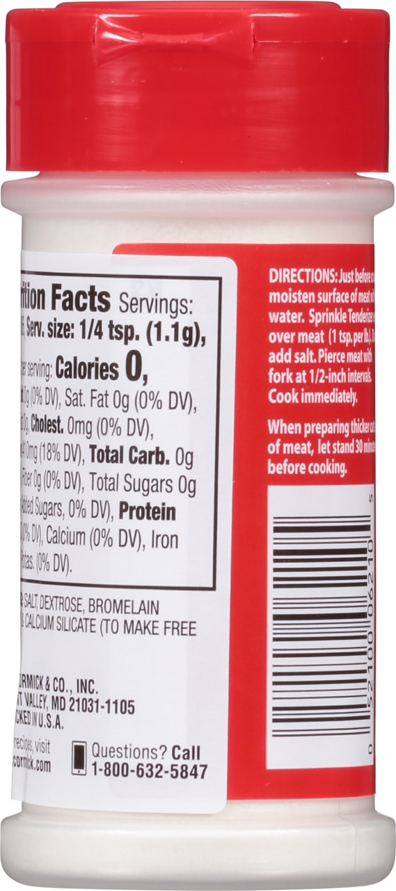 ['McCormick Tenderizer label with nutrition facts and directions for use.']