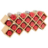 A wooden wine rack displays several bottles of red wine.