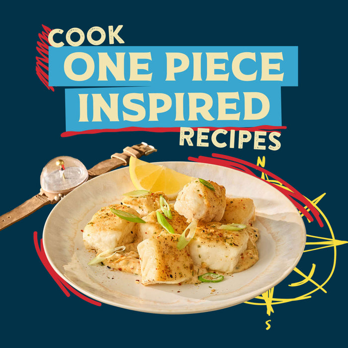A plate of cooked fish chunks, seasoned with a product from Mccormick, 10.49 Oz, is featured in a promotional image for Cook One Piece Inspired Recipes.
