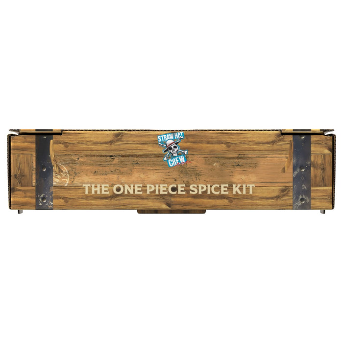 The Mccormick, 10.49 Oz is presented in a long, rectangular box designed to look like a wooden crate, featuring the Straw Hat Crew logo and the text The One Piece Spice Kit.