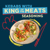 This promotional image features two delicious-looking kebabs on pita bread, suggesting a recipe made with the Mccormick, 10.49 Oz seasoning.