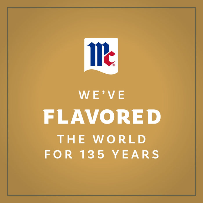 A graphic advertisement for McCormick, which makes products like Mc Mixed Berry Fin Sgr 72/6/3.15 Oz, celebrates its anniversary with the text, We've flavored the world for 135 years.