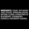 The ingredients list for Mc Mixed Berry Fin Sgr 72/6/3.15 Oz is shown, including sugar, red radish juice, spirulina, and berry essences.