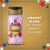 This product shot features a bottle of Mc Mixed Berry Fin Sgr 72/6/3.15 Oz, a limited edition finishing sugar with red, white, and blue crystals, set against a gold background with patriotic stars.