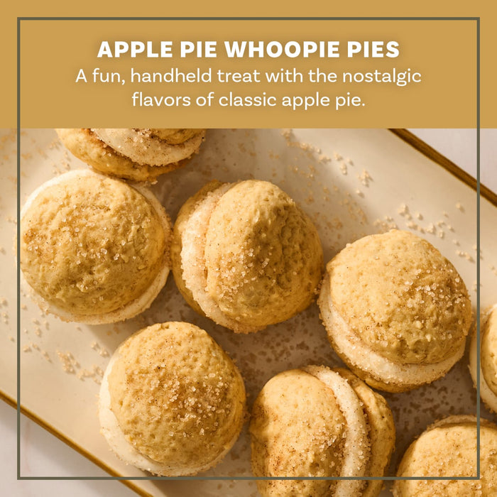 A close-up, top-down view of several apple pie whoopie pies on a platter, finished with a sprinkle of Mccormick Apple Pie Finishing Sugar, 3.06 Oz.