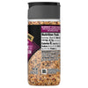 A clear plastic bottle of Mccormick, 2.37 Oz Asian-inspired seasoning blend, showing the nutrition facts and ingredients which include brown sugar, sea salt, and sesame seeds.