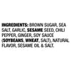 The ingredients list for the Mccormick, 2.37 Oz product, which includes brown sugar, sea salt, garlic, sesame seed, and soy sauce.