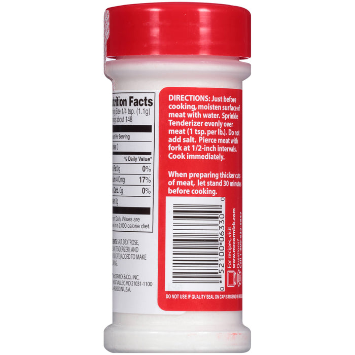 ['McCormick Meat Tenderizer nutrition facts and directions for use.']