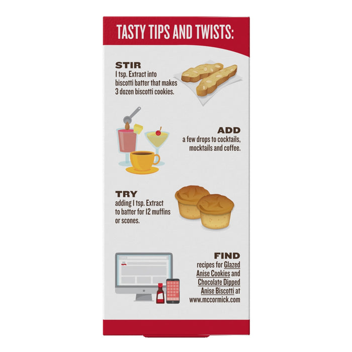 ['McCormick Anise Extract tips and tricks for baking biscotti, muffins, scones, cocktails, mocktails and coffee.']