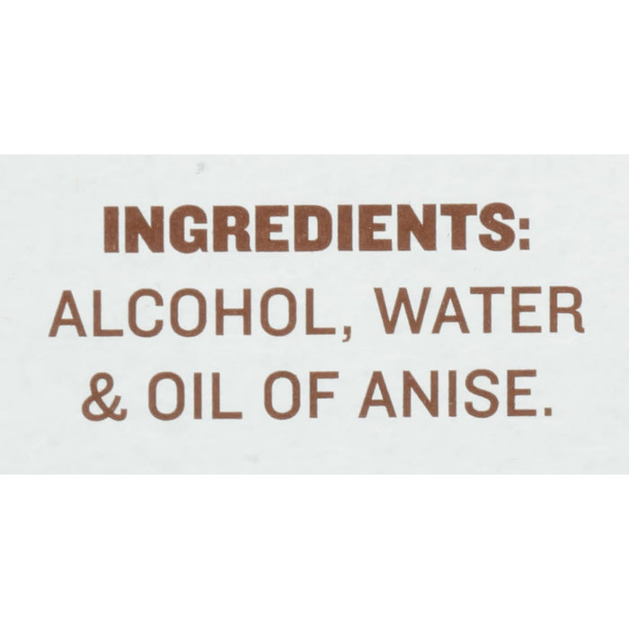 ['A label that reads INGREDIENTS: ALCOHOL, WATER &amp; OIL OF ANISE.']