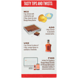 ['McCormick Orange Extract instructions for mixing, using, adding and finding recipes.']