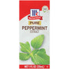 ['McCormick Pure Peppermint Extract bottle with a green leaf illustration.']