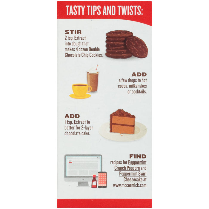 ['McCormick Peppermint Extract recipe tips and twists for cookies, cake, cocoa, milkshakes, and more.']