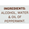 ['A label that reads Ingredients: Alcohol, Water &amp; Oil of Peppermint.']