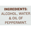 ['A label that reads Ingredients: Alcohol, Water &amp; Oil of Peppermint.']