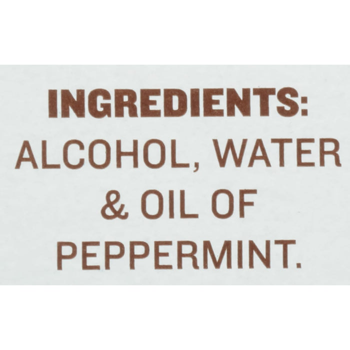 ['A label that reads Ingredients: Alcohol, Water &amp; Oil of Peppermint.']