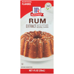 ['McCormick Rum Extract with other natural flavors, a bottle with a cake on the label.']