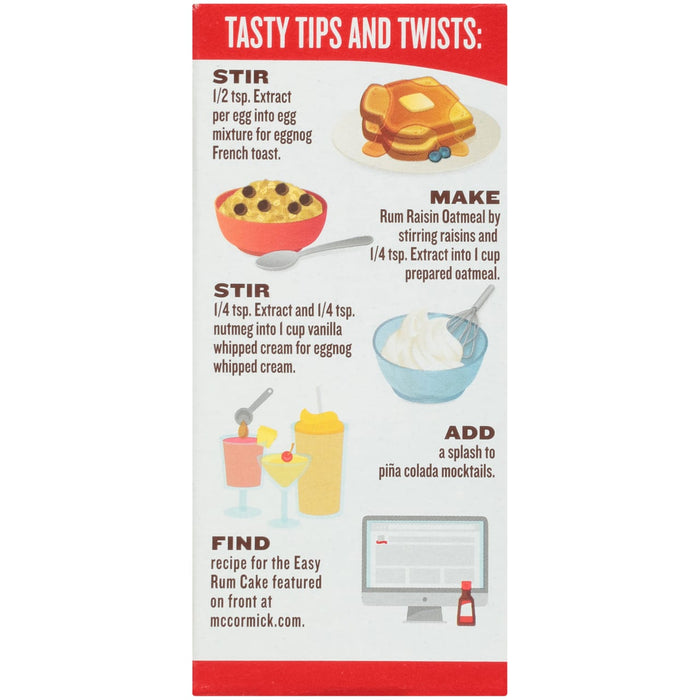 ["McCormick's Tasty Tips and Twists for using their extracts in various recipes."]