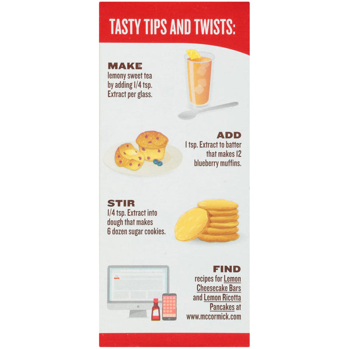 McCormick Lemon Extract recipe ideas for sweet tea blueberry muffins sugar cookies cheesecake bars and lemon ricotta pancakes.