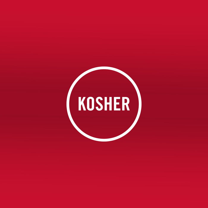 The Kosher certification logo indicates that the product adheres to Jewish dietary laws.