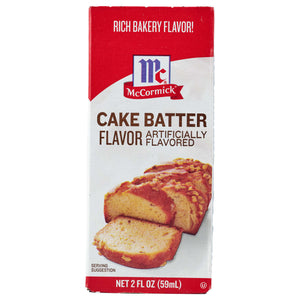McCormick Cake Batter Flavor a red box with a picture of a cake and the McCormick logo.