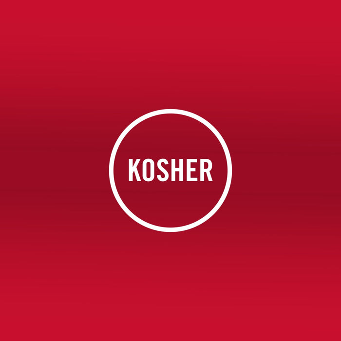 The Kosher certification logo indicates that the product meets Jewish dietary laws.