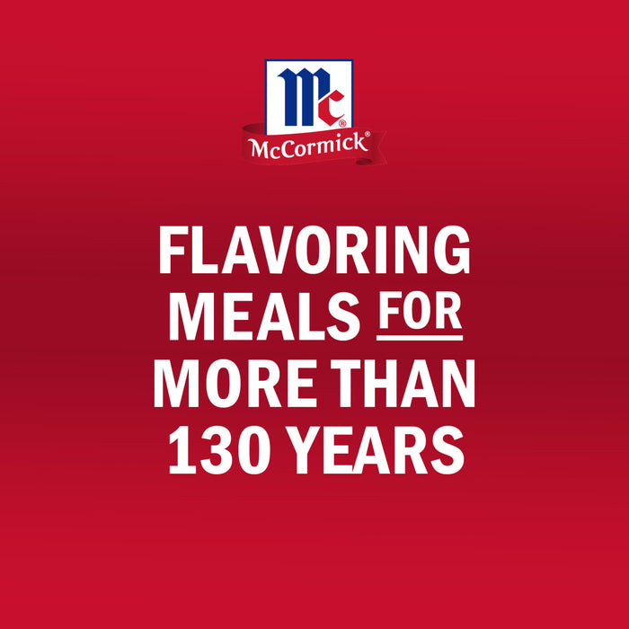 The McCormick logo is displayed above the text Flavoring meals for more than 130 years against a red background.