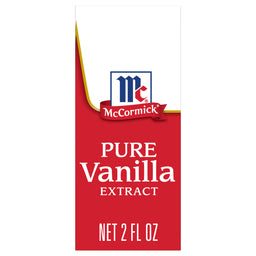A red label with the McCormick logo and the words Pure Vanilla Extract Net 2 Fl Oz.