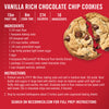 A recipe for McCormick Vanilla Rich Chocolate Chip Cookies with a picture of a broken chocolate chip cookie.