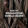 The image showcases Madagascar vanilla beans emphasizing their use in the product.
