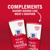 This image features McCormick Pure Vanilla Extract with the text COMPLEMENTS SAVORY DISHES LIKE MEAT &amp; SEAFOOD to highlight the products versatility.
