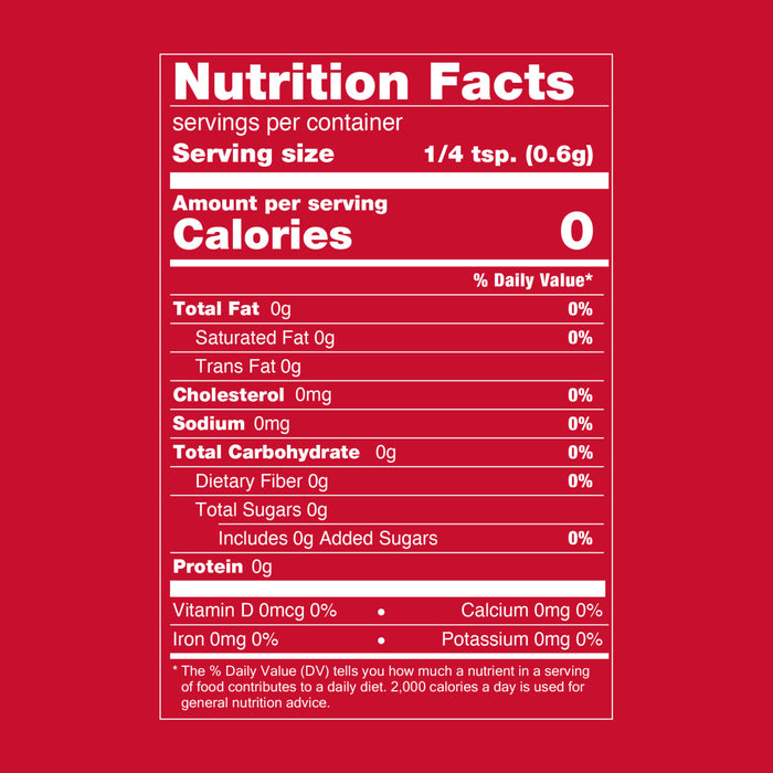 A nutrition facts label with a serving size of 1 4 tsp 0.4g.