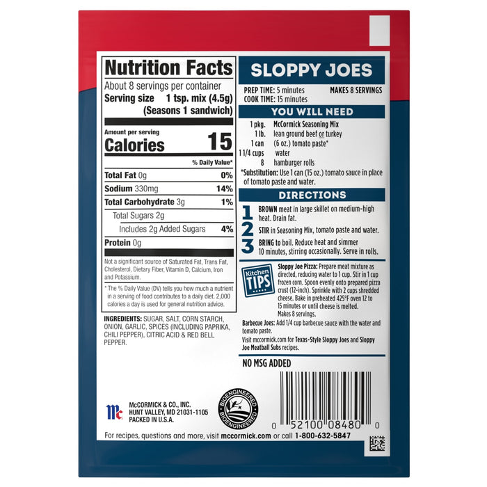 McCormick® Sloppy Joes Seasoning Mix, 1.31 oz (6-Pack)