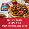 ['McCormick Sloppy Joe seasoning mix with a pizza topped with sloppy joe ingredients.']