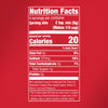 ['Nutrition facts label for a product with 20 calories per serving.']