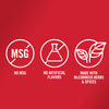 ['A white illustration of three circles with a red background, the first circle says no MSG, the second says no artificial flavors, and the third says made with McCormick herbs and spices.']